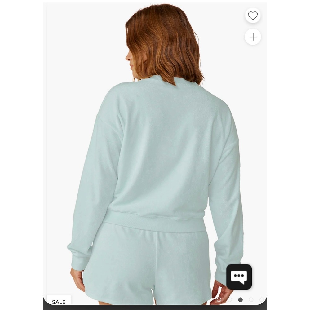 Beyond Yoga Women XL Light Blue Velour V-Neck Pullover Sweatshirt Cropped
